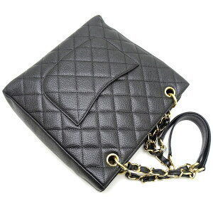 CHANEL PST Chain Tote Bag Caviar Skin Black